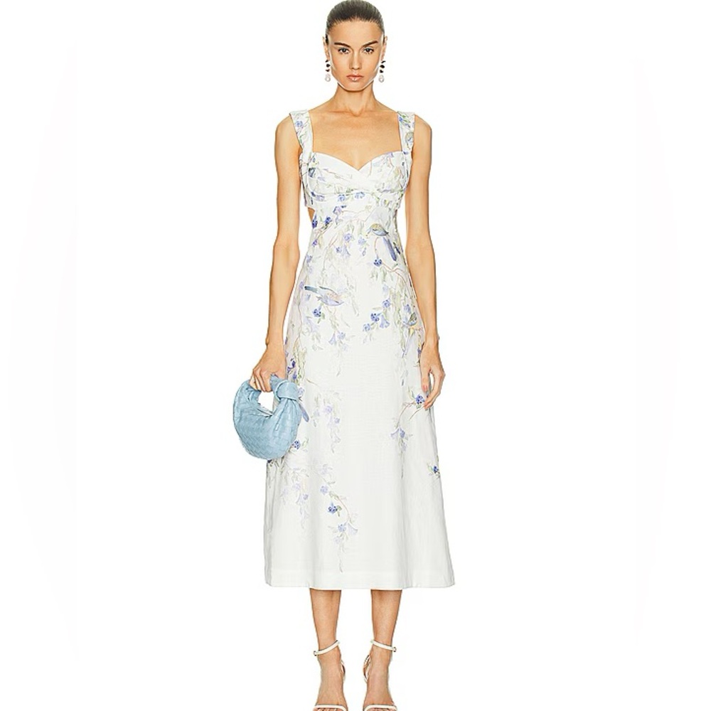 Zimmermann White and Blue Floral Backless Dress